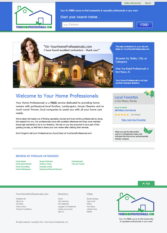 Web Design: New Website Launched, YourHomeProfessionals.com 